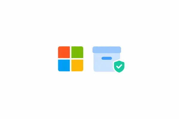 Minimalistische headerafbeelding met een Microsoft-logo en een archieficoon met vinkje, als symbool voor het veilig opruimen en archiveren van oude Teams- en SharePoint-sites