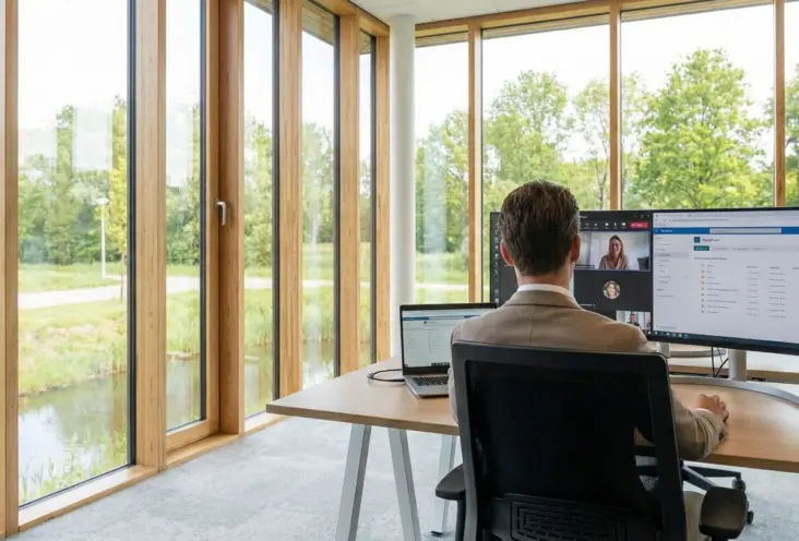 Medewerker werkt in de cloud in een modern kantoor op bedrijventerrein Ambachtse Zoom, Hendrik-Ido-Ambacht